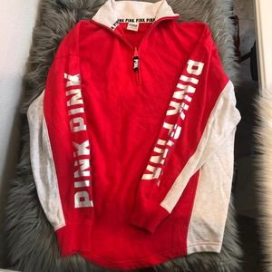 victoria's secret pink red logo quarter zip sweatshirt size XS extra small